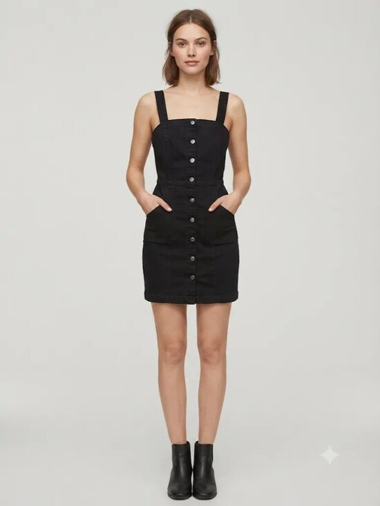 H&M Dresses & Skirts - NWT H&M Divided Black Denim Button-Front Pinafore Dress Size US 2 / EUR 32